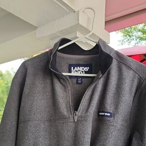 Lands' End Men's Charcoal Quarter Zip Fleece Sweater Large, Tall